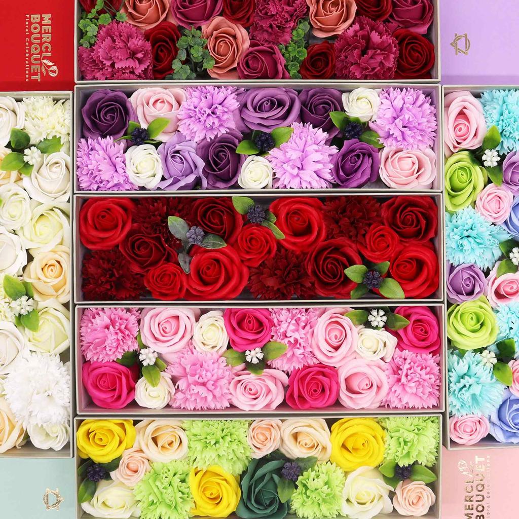 Fleurs de Savon Boîte Longue Bénédictions pour Bébé Roses