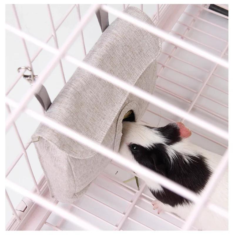 Feeding Bag Hanging Pouch Feeder Hay Bag Holder with Hooks Feeding Dispenser Container for Rabbit Guinea Pig Small Animals Pet