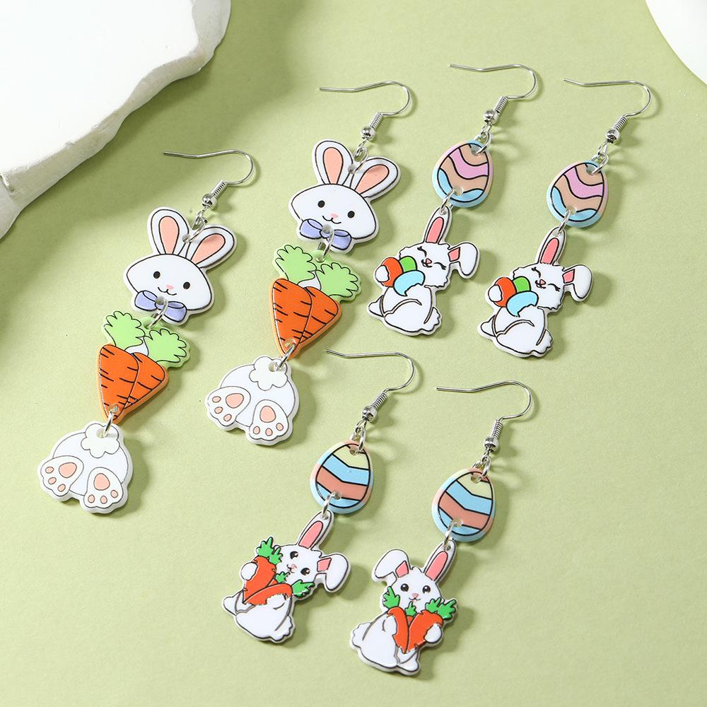 Easter Acrylic Rabbit & Carrot Earrings - Cute, Creative Cartoon Design for Women