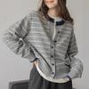 Cross-border Striped Knitted Cardigan Women's Spring and Autumn New Foreign-style Soft Waxy Top, Loose and Lazy Sweater Jacket