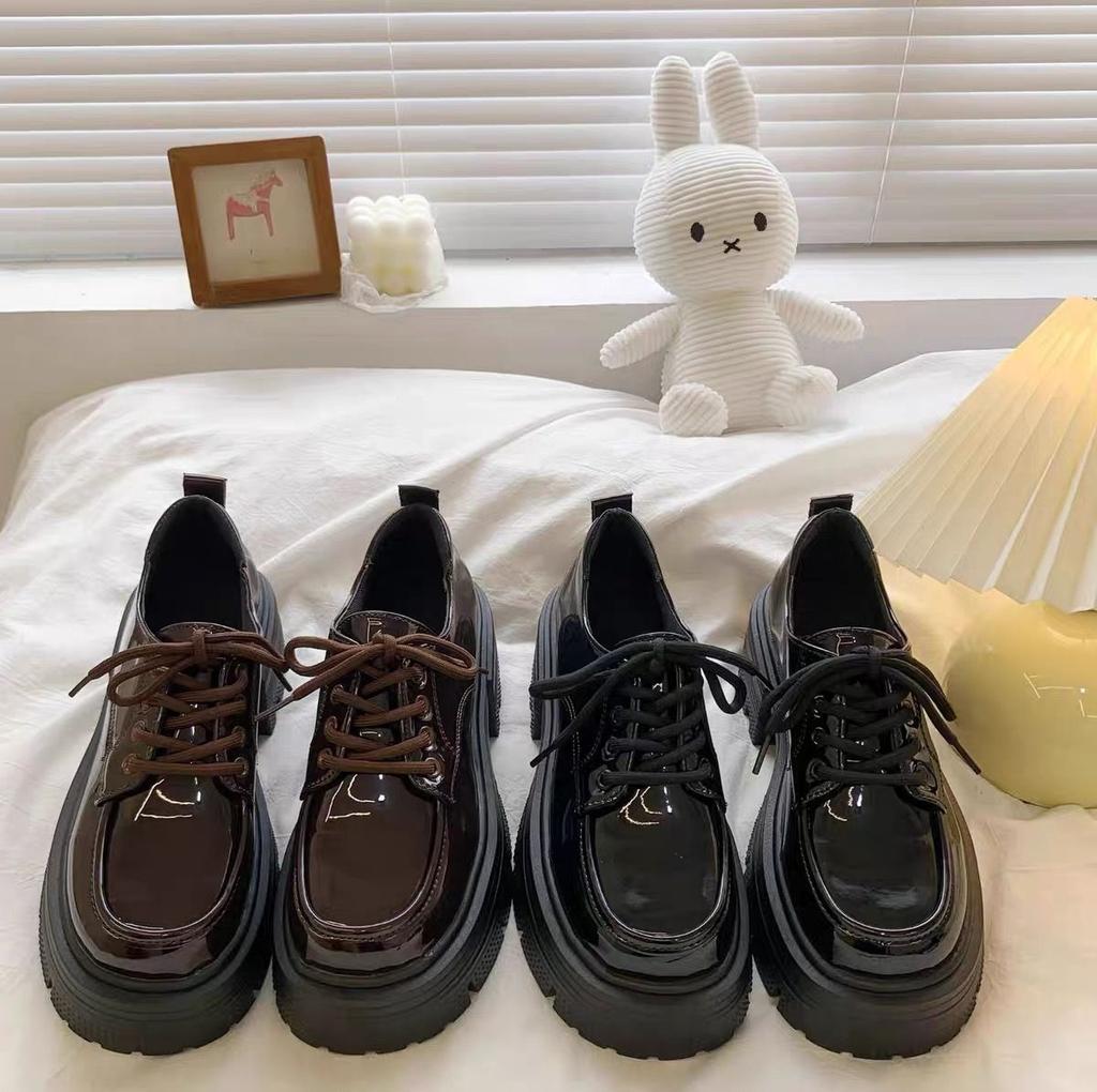 Fashion Mary Jane Summer Small Leather Shoes Women's British Style 2025 New Loafers Black Lace-up Platform Shoes