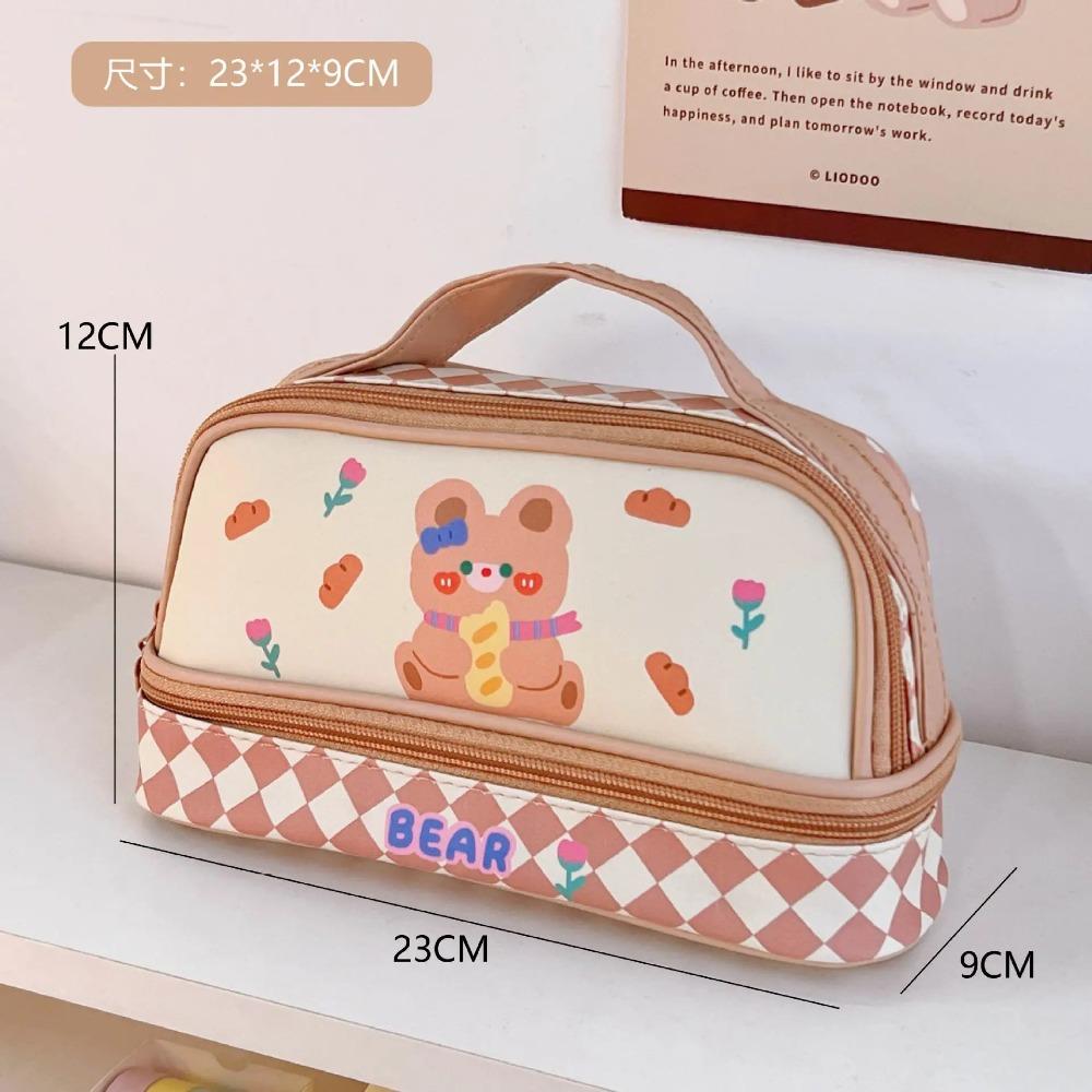 Cartoon Large Capacity Pen Bag Student Handheld Pen Bag Double Layer Storage Bag Cute And Simple Makeup Bag Stationery Box