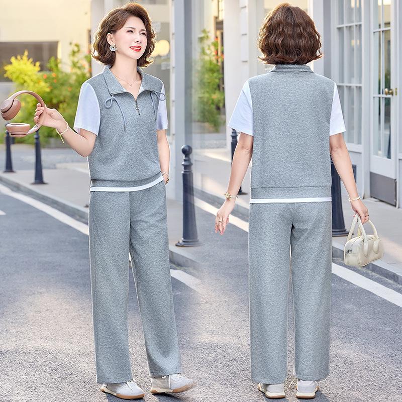 

Trendy Summer Sports Two-Piece Set: Stylish Short Sleeve for Young, Middle-Aged, and Elderly Women - 2026 Fashion XL (45-55 kg) серый