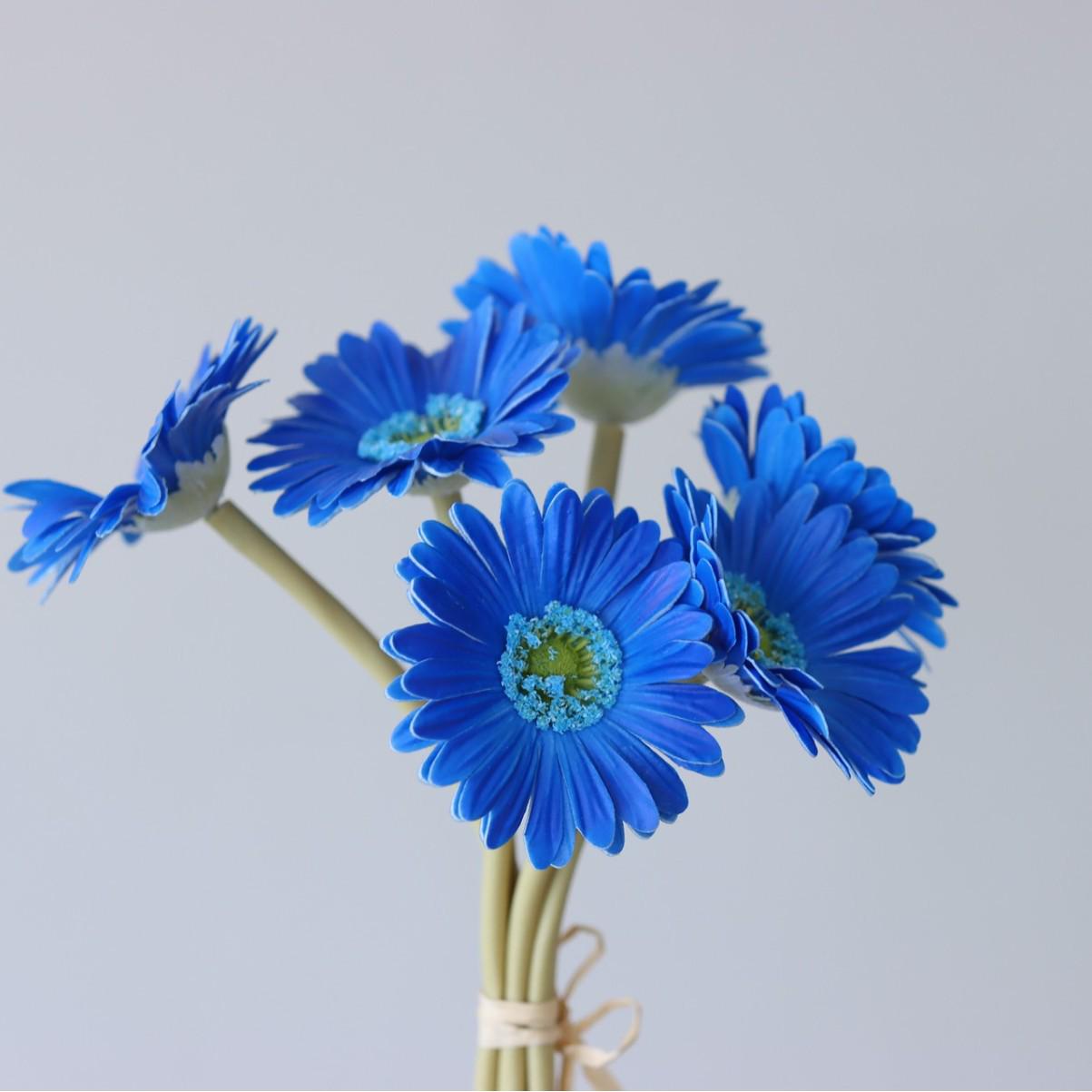 

INS Style Leafless Freesia & Gerbera PU Fake Flowers - 6 Heads for Wedding & Home Decor синій