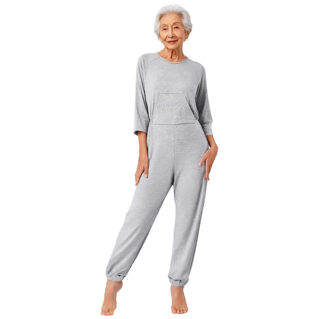 Womens Elderly Adaptive Jumpsuit Back Legs Double Zip Long Sleeve Long Pants Nursing Romper Special Needs Wear