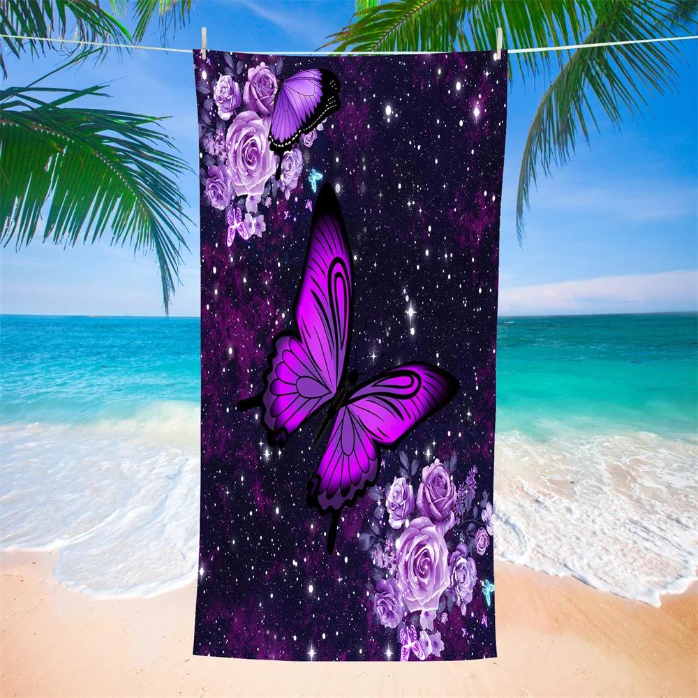 Butterfly And Flowers Bath Towel Soft Quick Dry Beach Towel Absorbent Hand Towels Multipurpose for Bathroom Hotel Gym Spa Sport