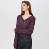 Damen Retro V-Ausschnitt Langarm Stricktop