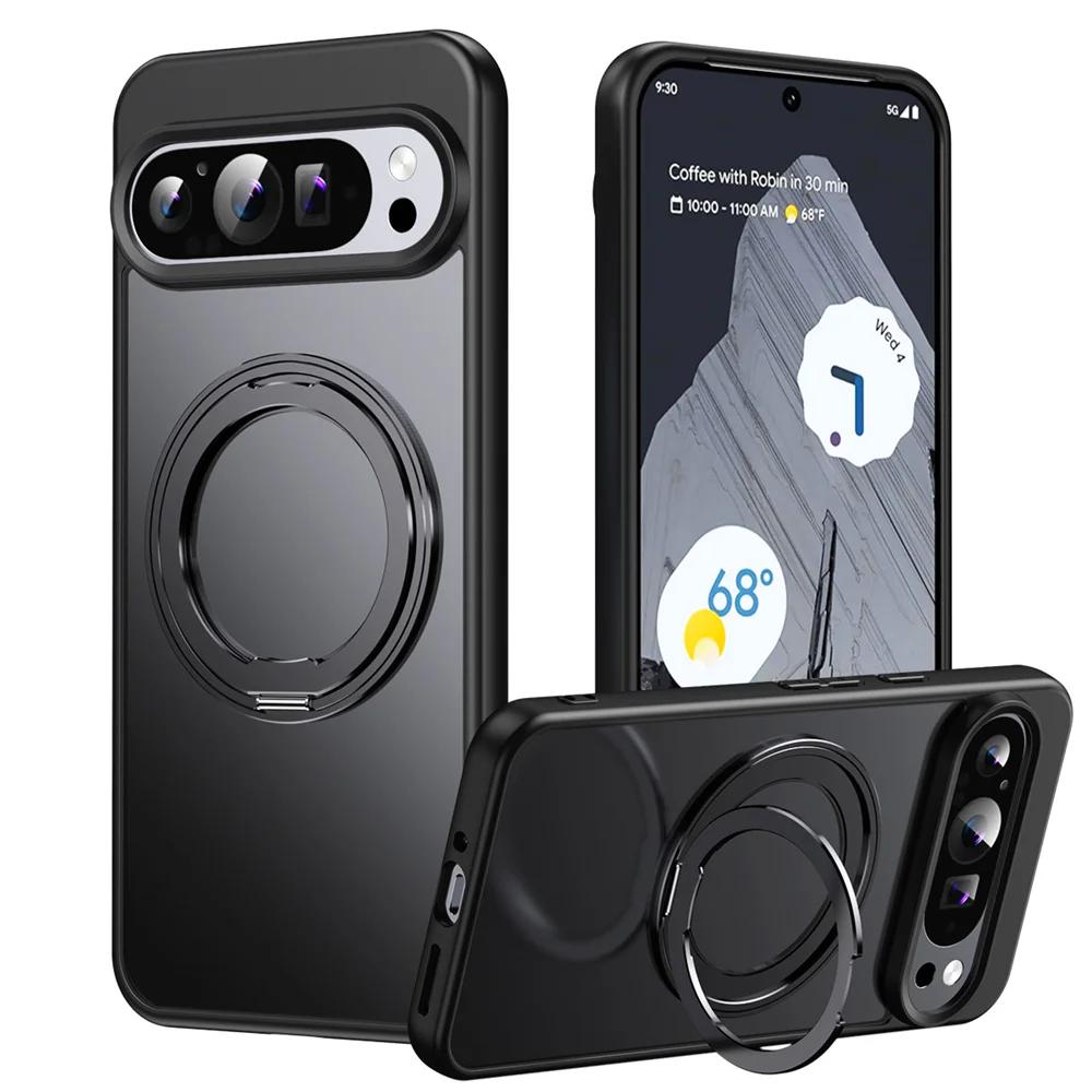360°Rotating Stand Magnetic Phone Case For Google Pixel 10 9 8A 8 Pro XL Luxury Metal Folding Bracket Shockproof Protector Cover