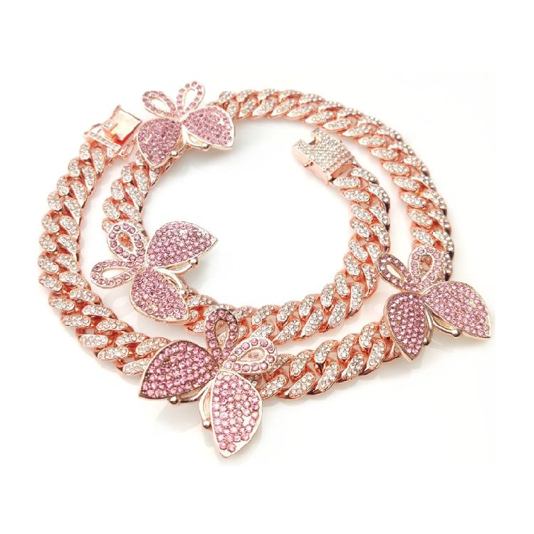 Bling Cuban Link Chain Butterfly Choker Necklace Thick Rapper Chains Hip-Hop