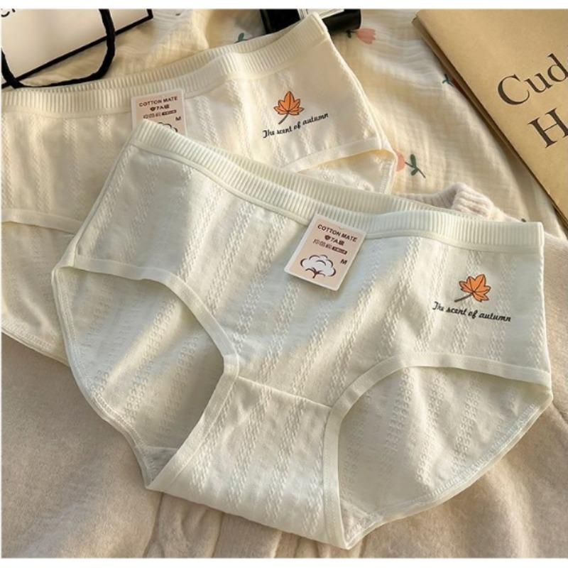 

Хлопковые антибактериальные дышащие трусики с жаккардовым узором «Кленовый лист», средней посадки, с закрытыми бедрами, студенческие трусы-треугольники для женщин One size зелёный