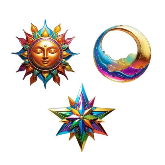 

3Pcs Sun Moon Star Wall Decoration No Drill Indoor Outdoor Sun Moon Stars Wooden Wall Art Set Waterproof Sun-Proof Bohemian Wall 1