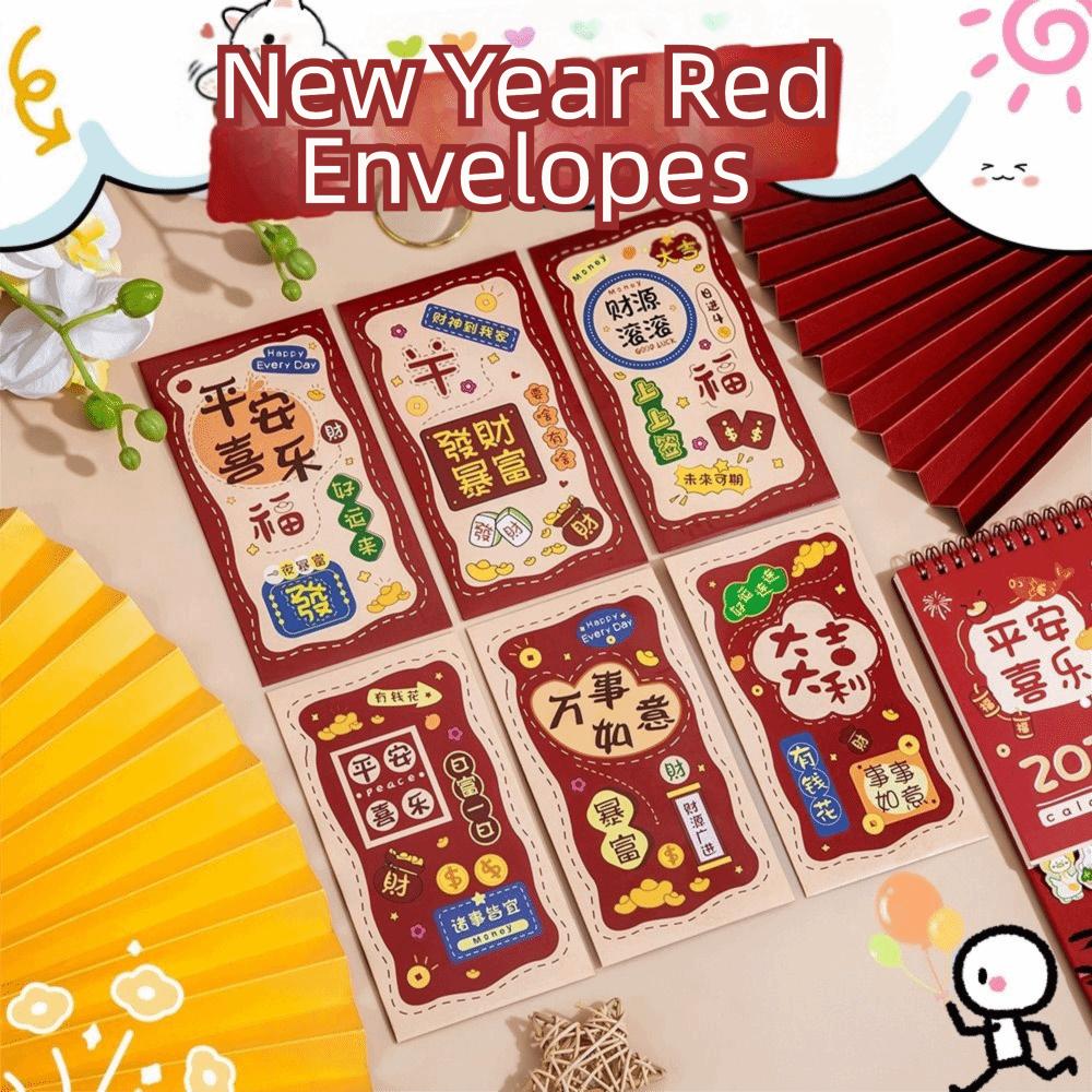 6PCS/Set Chinese Style Red Envelopes Lucky 2026 Luck Money Bag New Year Red Packets Spring Festival