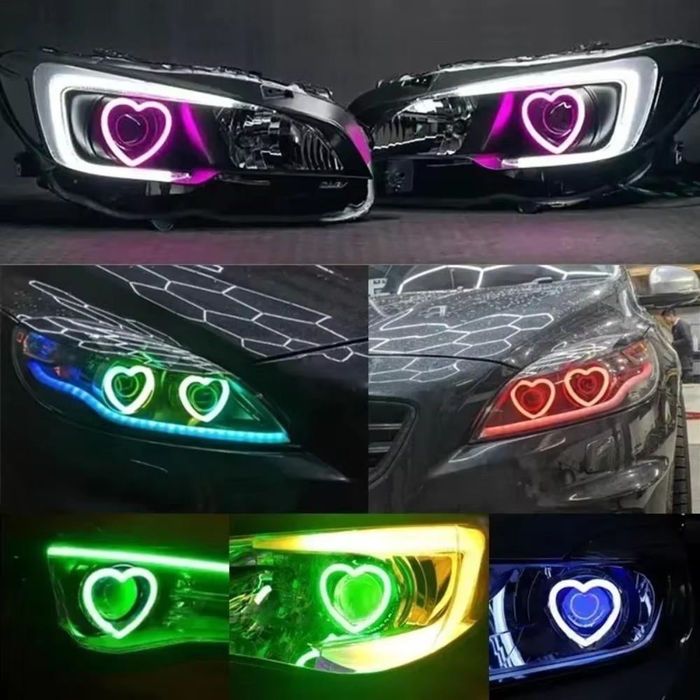 Heart-Shaped Car Fog Lights with App Control Turn Signal Lights LED Angel Eyes Halo Rings For Car
