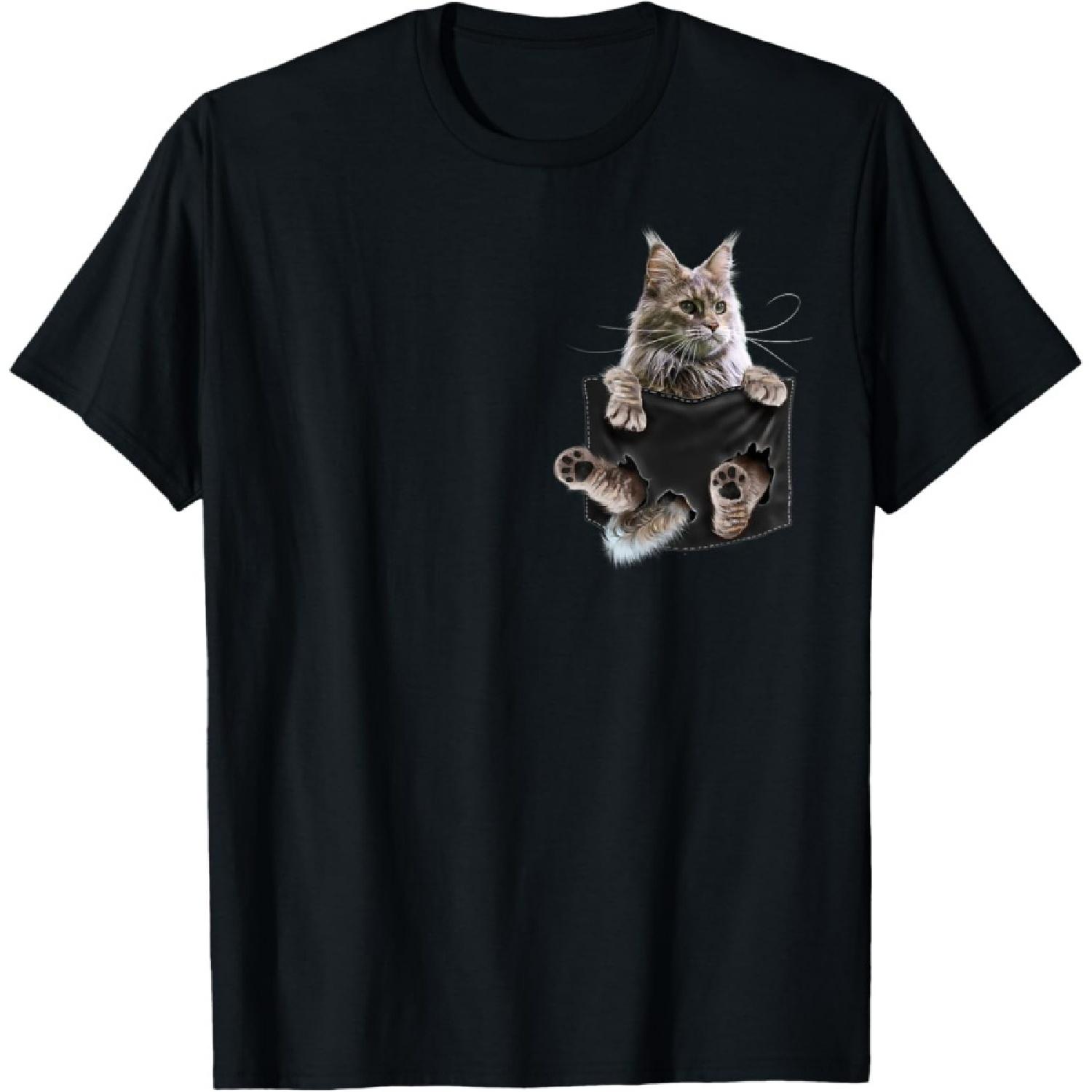 Maine Coon Cat in Pocket T-Shirt S