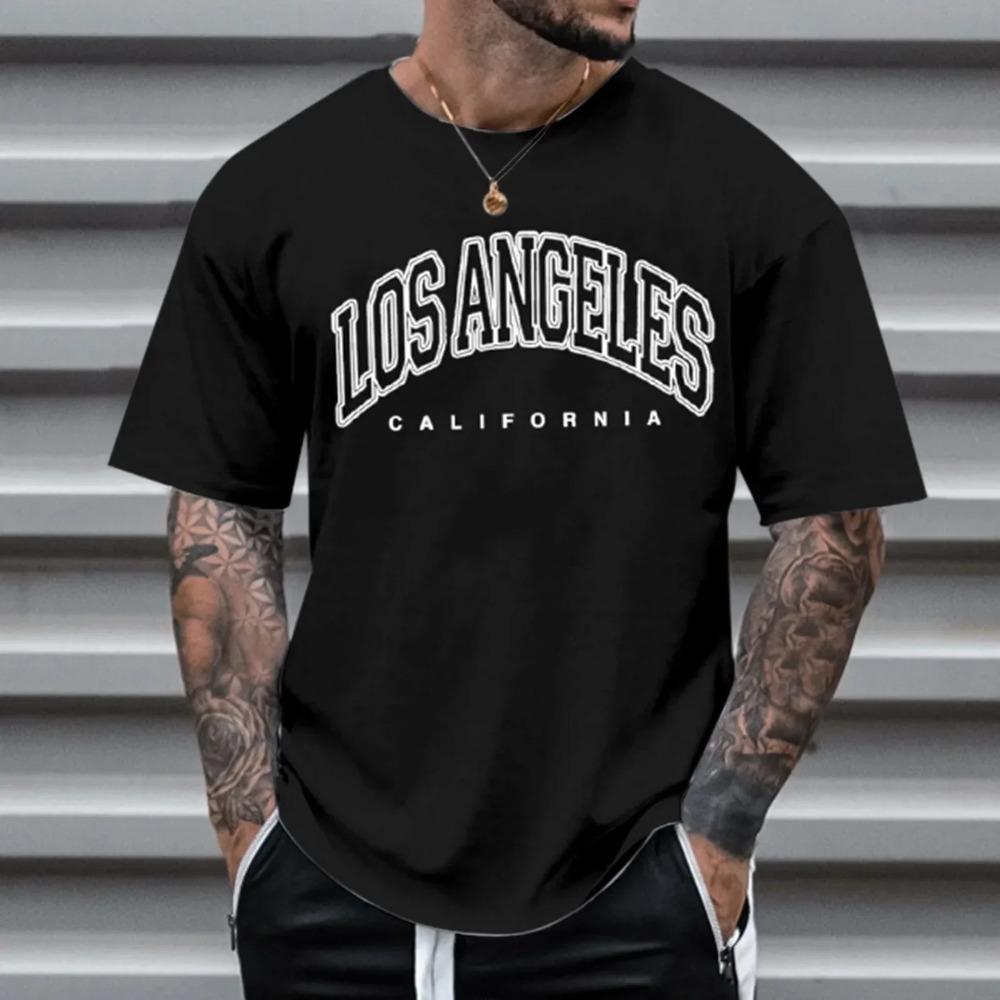 Los Angeles Letter Print T-shirts Men Clothes European American Vintage Style Short-sleeve Tees Tops Harajuku Summer Shirts 2023
