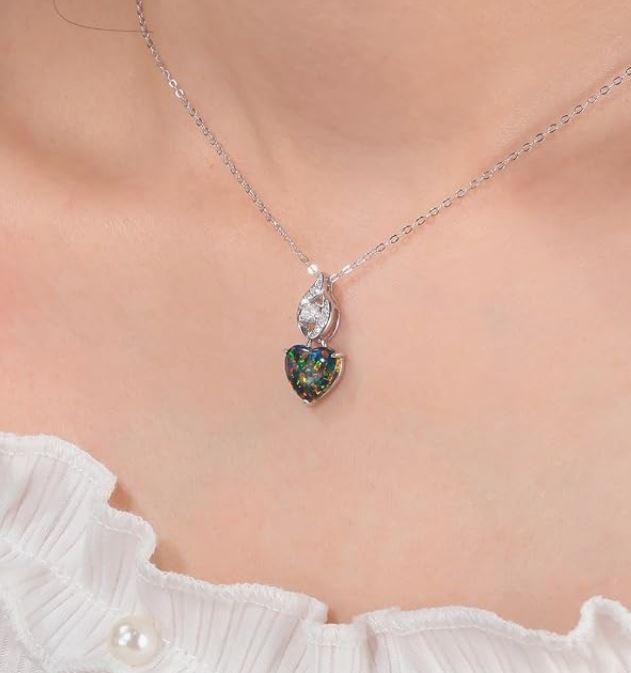 925 Sterling Silver Opal Pendant Necklace Cubic Zirconia Necklaces, Mother's Day Birthday Gift for Mom Wife Her