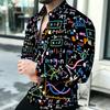 Men's Slim Fit Lapel Long Sleeved Shirt, Navy Style Boat Anchor Wave Print, Outdoor Casual Men's Top