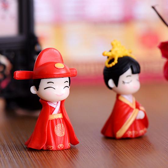 2Pcs Couple Statues Chinese Style Festive Ancient Costume Desktop Wedding Bridegroom Bride Figurines Home Decoration