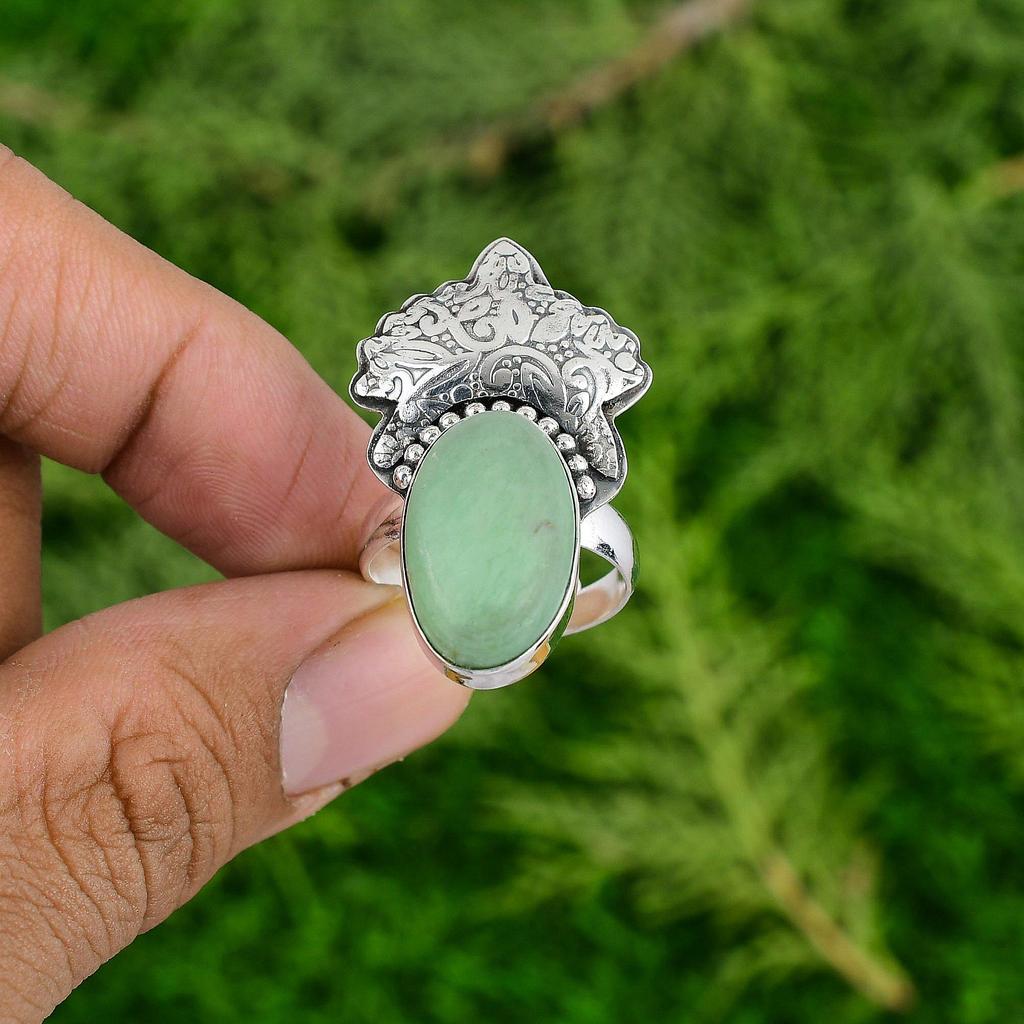 Easter Deal Oval Natural Chrysoprase 925 Silver Statement Daughter Wedding Ring
