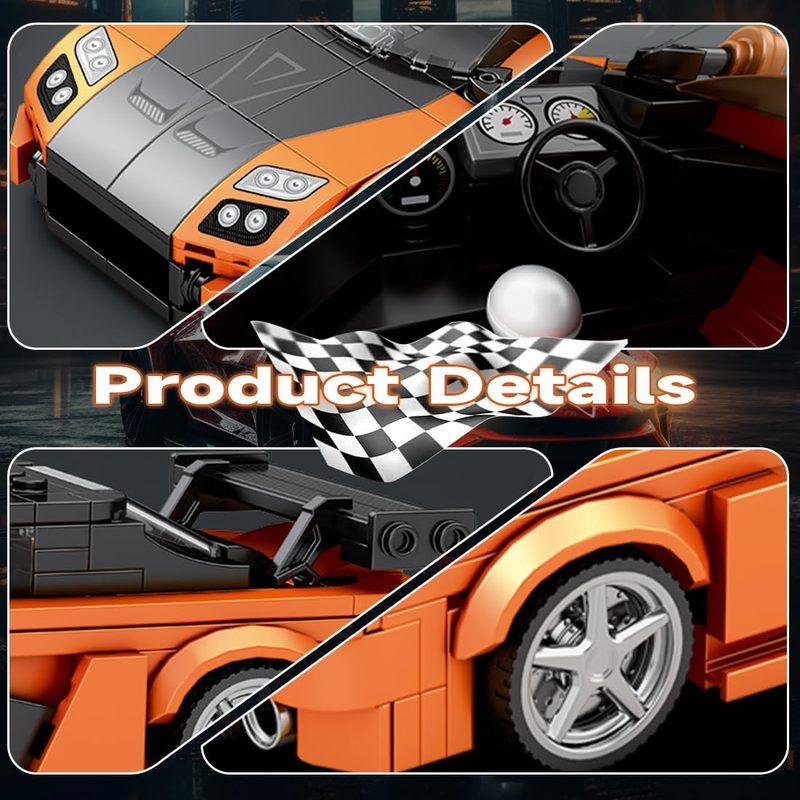 Orange Sports Car Building Block Creative City Vehicle Classic Car Model Bricks Desktop Display Kids Toys Holiday Gifts