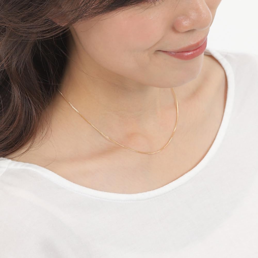 Goods 18K Yellow Gold Curb Chain for Men and with Clasp [Happy Shop] Necklace, 40cm, Double-Sided, Thin, 1.2mm Wide, Women,