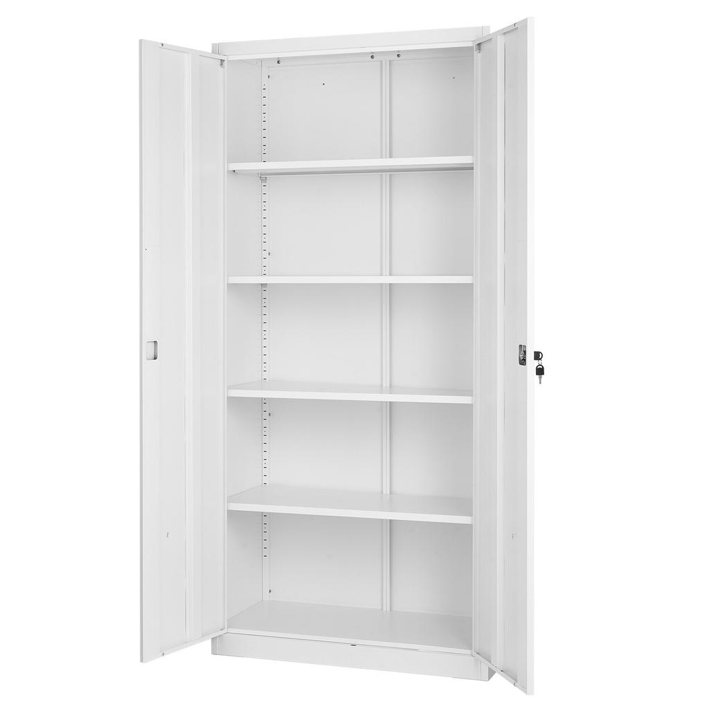 VEVOR Metal Storage Cabinet, 175 Cm Lockable Steel Garage Cabinet with 4 Adjustable Shelves, 2 Magnetic Doors, 2 Keys