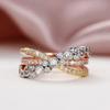 Luxury Three-Tone Women'S Wedding Ring Bling White Cz Inlaid Fancy Cross Design Special Interest Finger Jewelry