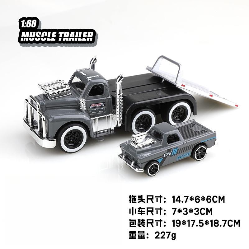 1:60 American MUSCLE TRAILER Alloy Diecast Car Model Toys Sound Light Pull Back Metal Body Rubber Tires Trailer Toys Kids Gifts
