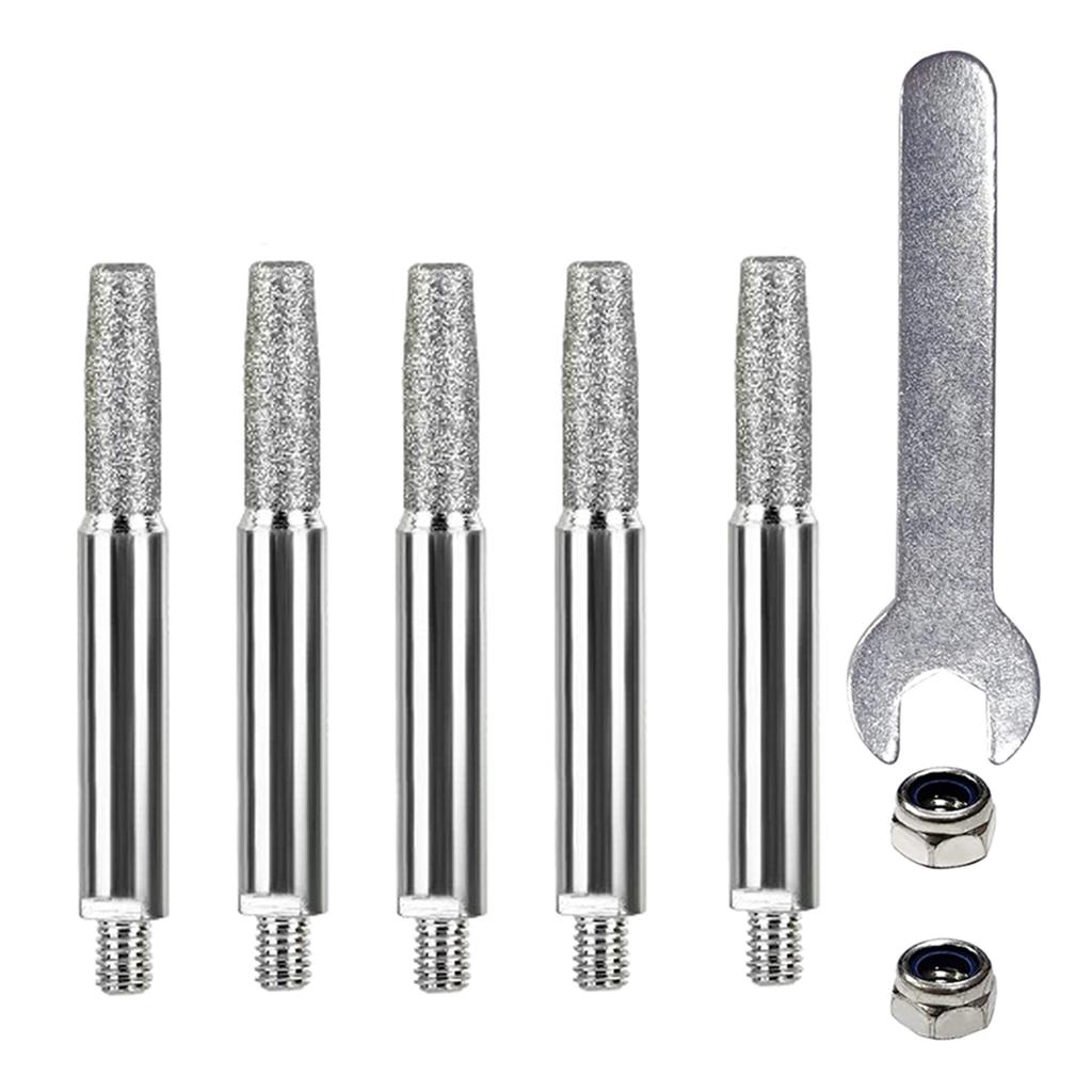 5pcs Chainsaw Sharpening Stone Chain Saw Sharpener Diamond Grinding Tool with Wrench Grinding Heads 4mm/4.8mm/5.5mm