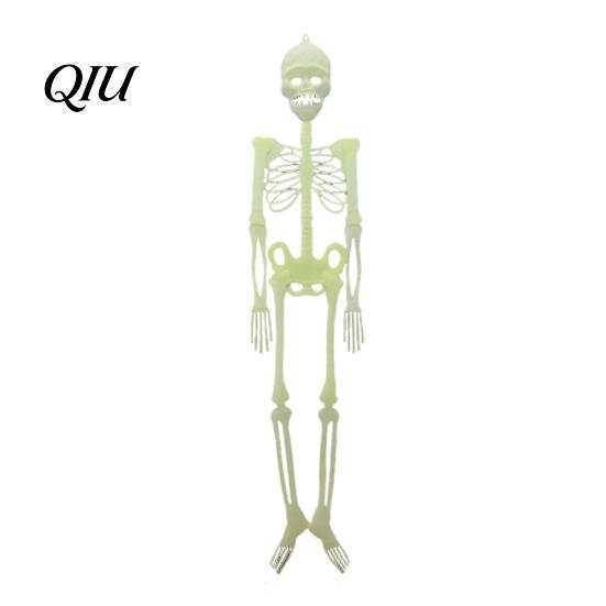 Glow Skeleton for Window Halloween Decor, 90cm-1.5m Fluorescent Fake Skull Prop Hanging Ghost Decorations Haunted House, Articulated Plastic Bar Party