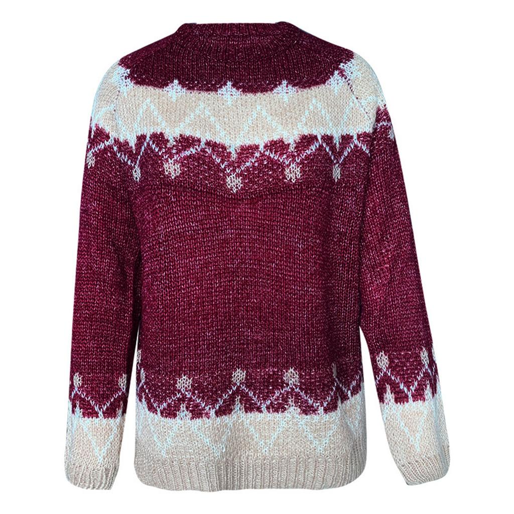 Fashion Women  Long Sleeve Leoaprd Print Patchwork Knitted Warm Sweater