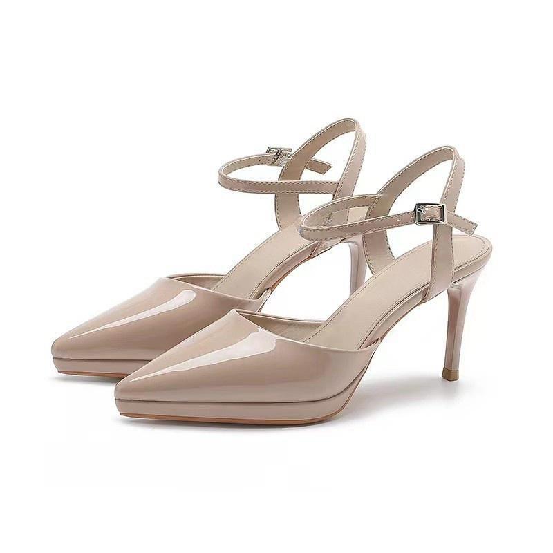 Women's Large Size Bun Toe Sandals Women's Patent Leather Waterproof Platform High Heels Women's Stiletto Line with Single Shoes