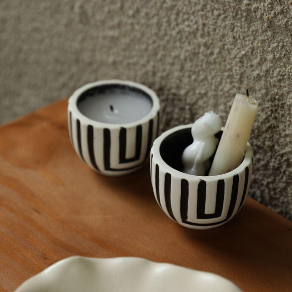 Ceramic Striped Candle Holder Retro Wax Melt Burner Home Decoration Candlestick  Photography Props