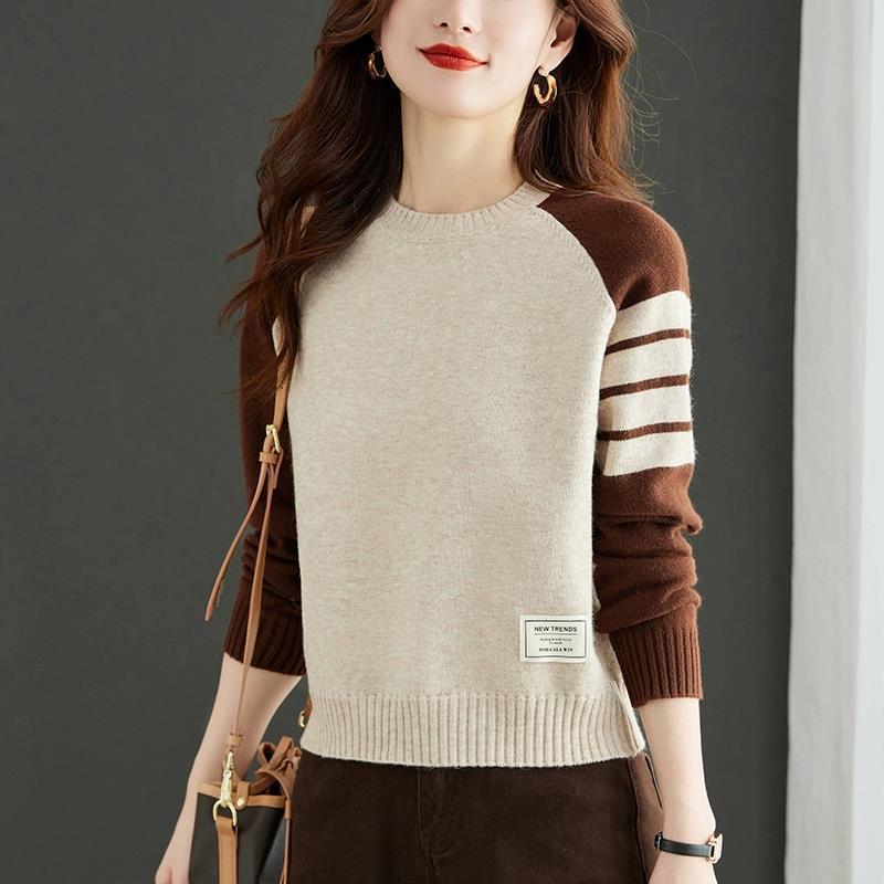 

Свитер для женщин Осень и Зима Свободный вязаный свитер Топ Круглый вырез Базовый свитер 3XL бежевый