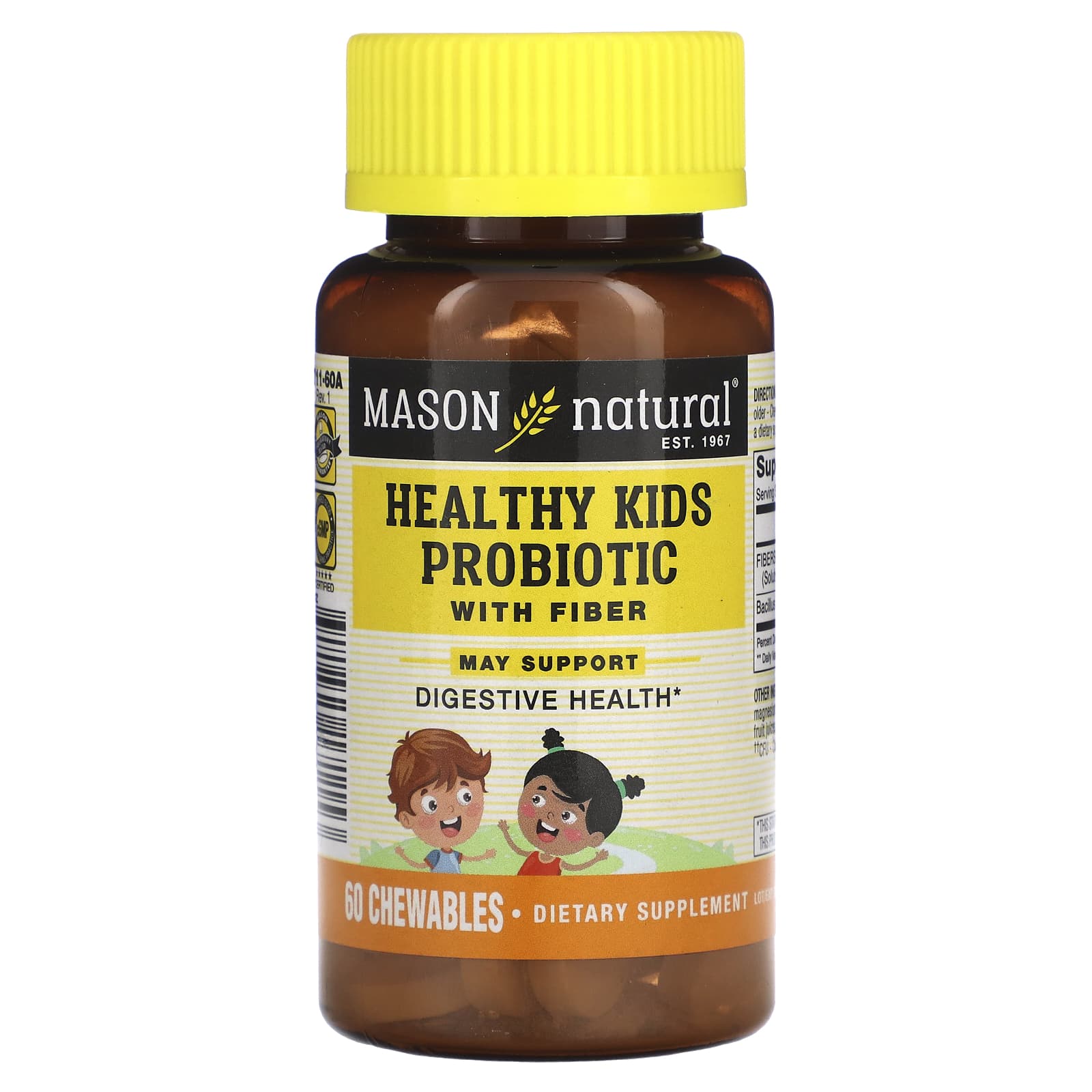 

Mason Natural, Healthy Children s Probiotics with Dietary Fiber, 60 Chewable Tablets