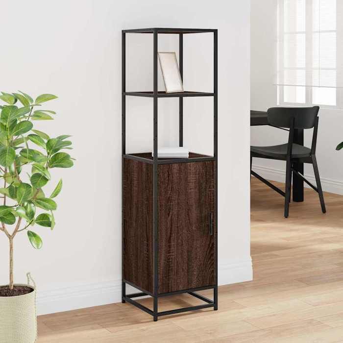 VidaXL Buffet haut chêne marron 35,5x35x139 cm bois d'ingénierie métal, armoire latérale, armoire de rangement haute, 849048