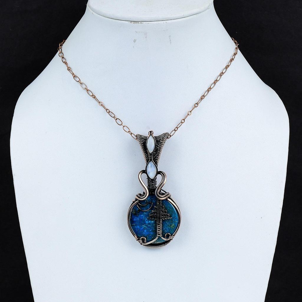 Neon Blue Apatite Gemstone Pendant 999 Copper Wire Wrapped Jewelry, Handmade Antique Pendant Jewelry, Gift For Mother