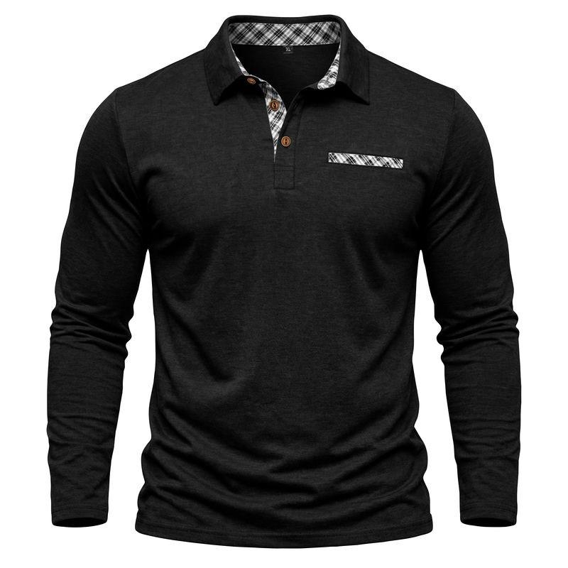 American Style Spring Autumn Men's Polo Shirts Long Sleeve Smart Casual Turn Down Collar Pull On Polos Man