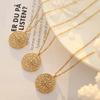 Round Inlaid Zircon Pendant Jewelry Horoscope Necklace Stainless Steel Women