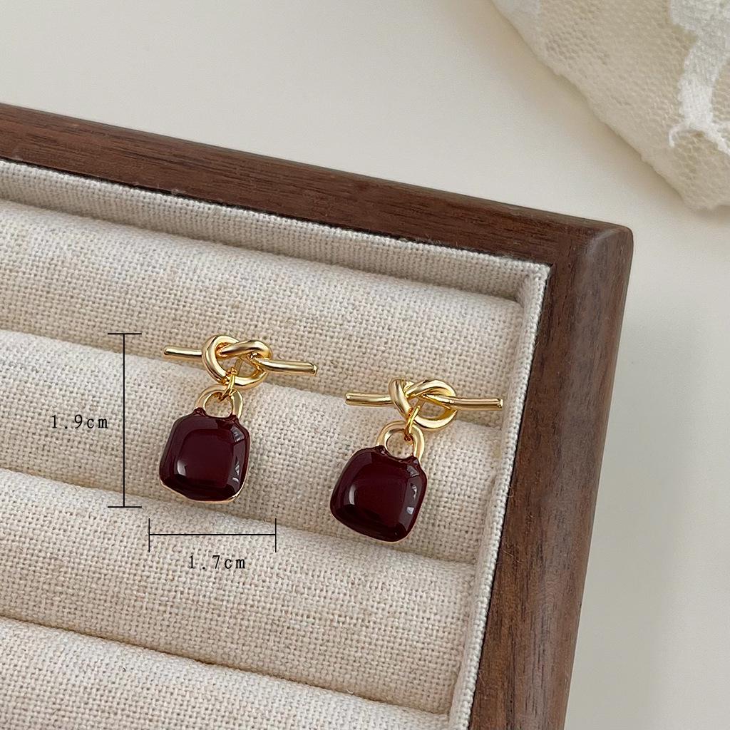 Ancola Red Drop Earrings: Women's Retro Chic, Fair-Skin Enhancing, Luxury Ear Jewelry.