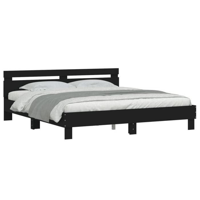VidaXL Bed Frames with Headboard and LED, Double Bed with Slatted Base, Adult Bedroom Bed, Black 200x200 Cm Wood 3207519