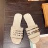 Mode 2024 Damen Hausschuhe Neue Metallgestreifte Sommer Flache Schuhe Mode Slipper Outdoor Damen Lässige Damensandalen Übergröße 43