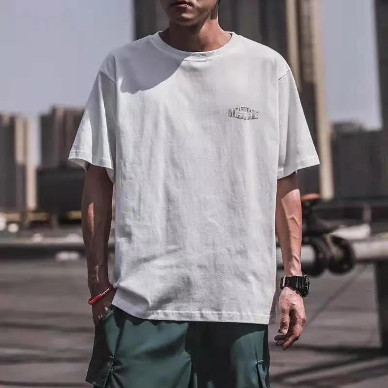 Bavlněné retro tričko s potiskem písmen Pánské letní nové volné tričko s polovičním rukávem