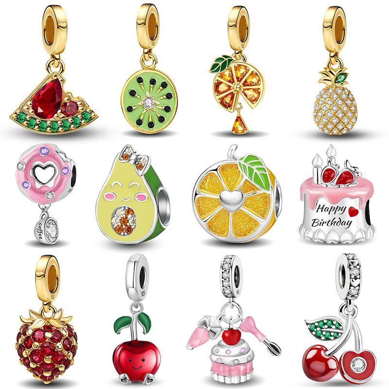 Copper Avocado Cherry Pineapple Strawberry Cherry Pendant Charm Ball Suitable For Bracelets Diy Women'S Jewelry