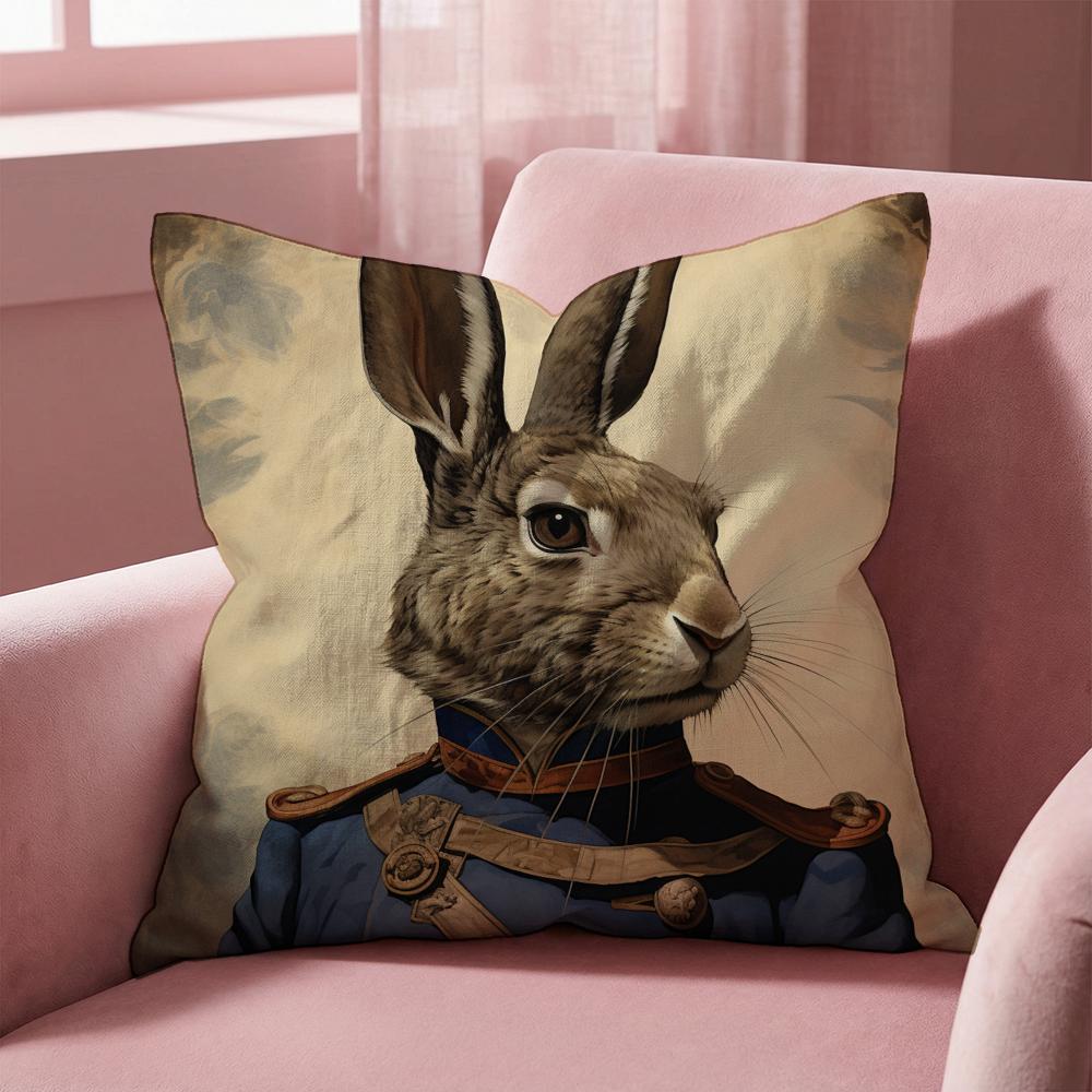 R-Retro Rabbit Portrait ARTWORK Cushion Cover Multi-Scene Pillow Cover for Home & Car - Reversible, Soft & Durable for Daily Use