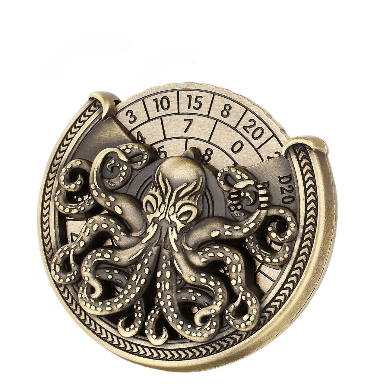 

Набор игральных костей DND, металлические игральные кости D&D 7 в 1, игральные кости Octopus Roulette, вращающаяся игральная кость для набора игральных костей DND, ролевая игра, аксессуары для настольных игр 6.5*5.9*1cm медный