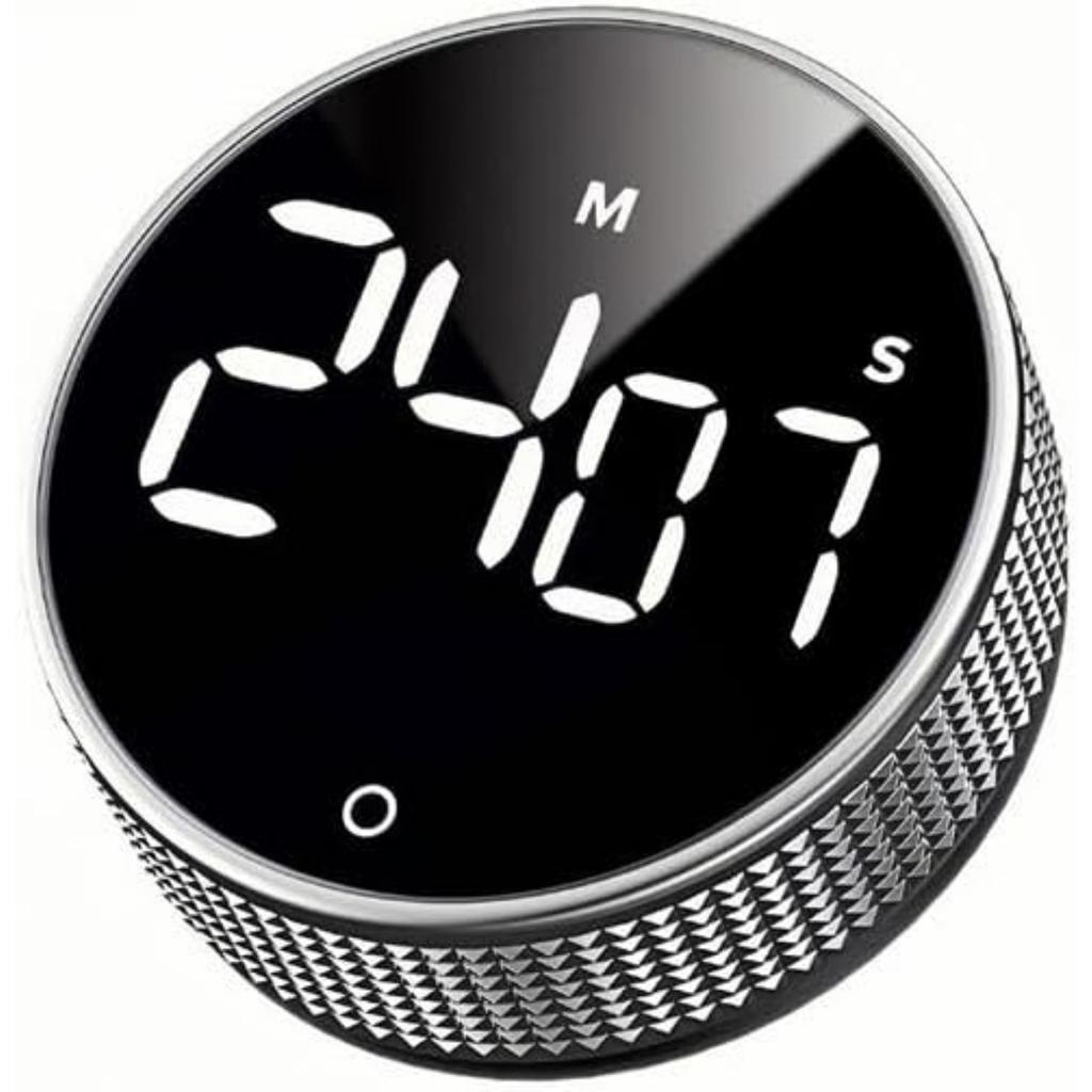 Grain Kitchen Timer Rotating LED Digital Display Magnetic Countdown Countup Timer with Round Wood Grain Case for Cooking Baking Home Kitchen Tool
