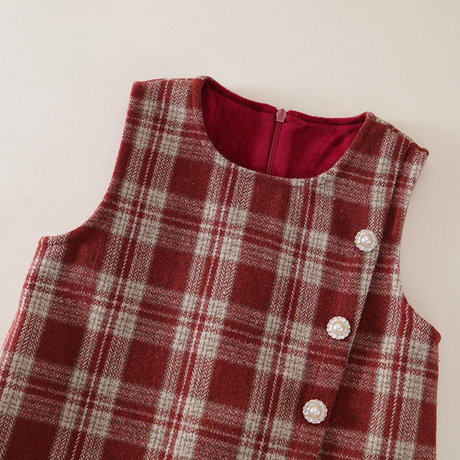 Autumn and Winter Girls Red Plaid Dress Baby Girl Western Style fashionable Plaid Vest Dress