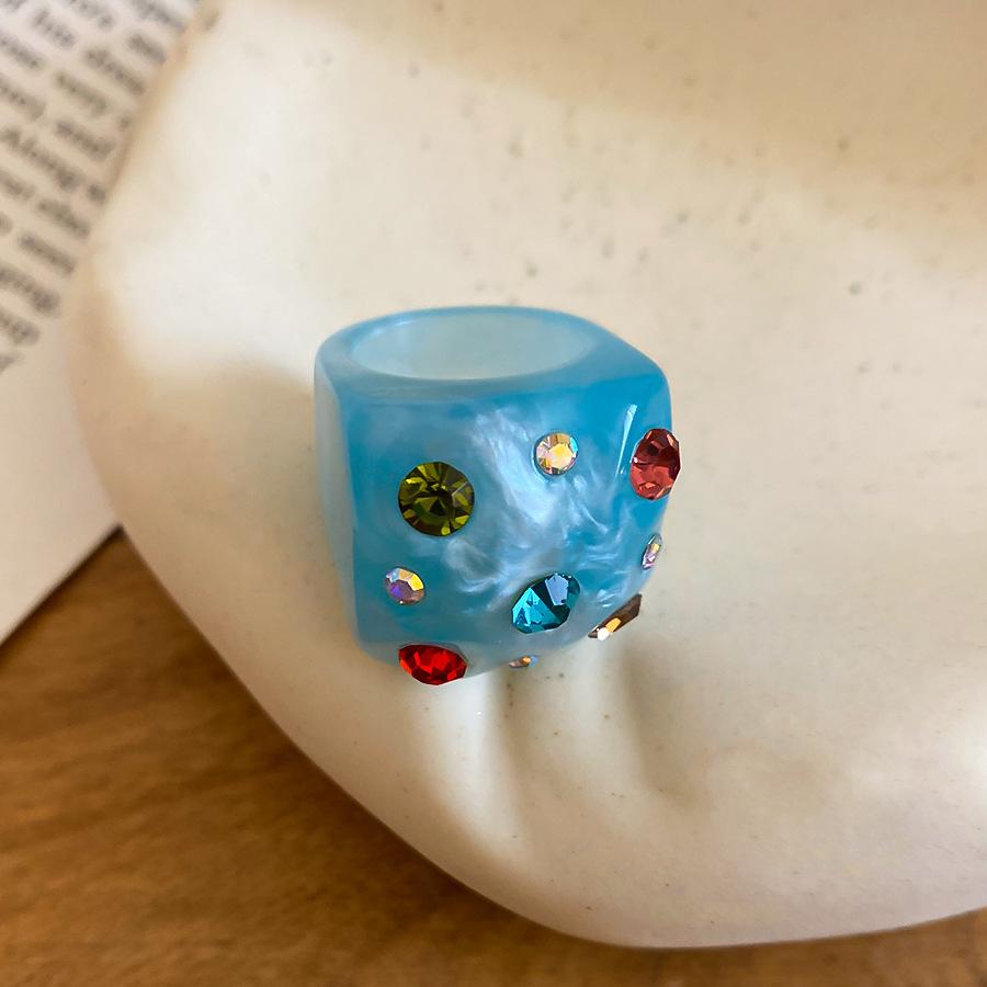 Creative Chunky Round Geometric Resin Ring For Women Multicolor Rhinestone Casual Party Fashion Accessories Wholesale Gift
