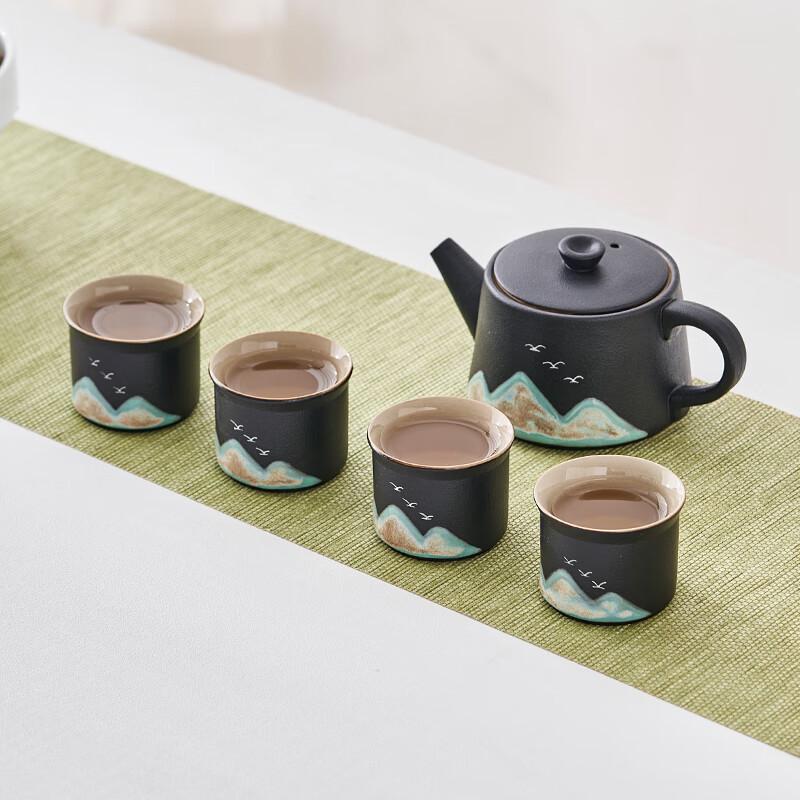 Gold Inlaid Jade Mountain Ceramic Tea Set
